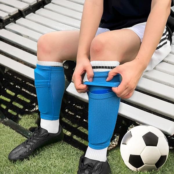 Athcise Shin Guard Sleeves, 2 Pairs, Medium, Blue — view 4 of 4