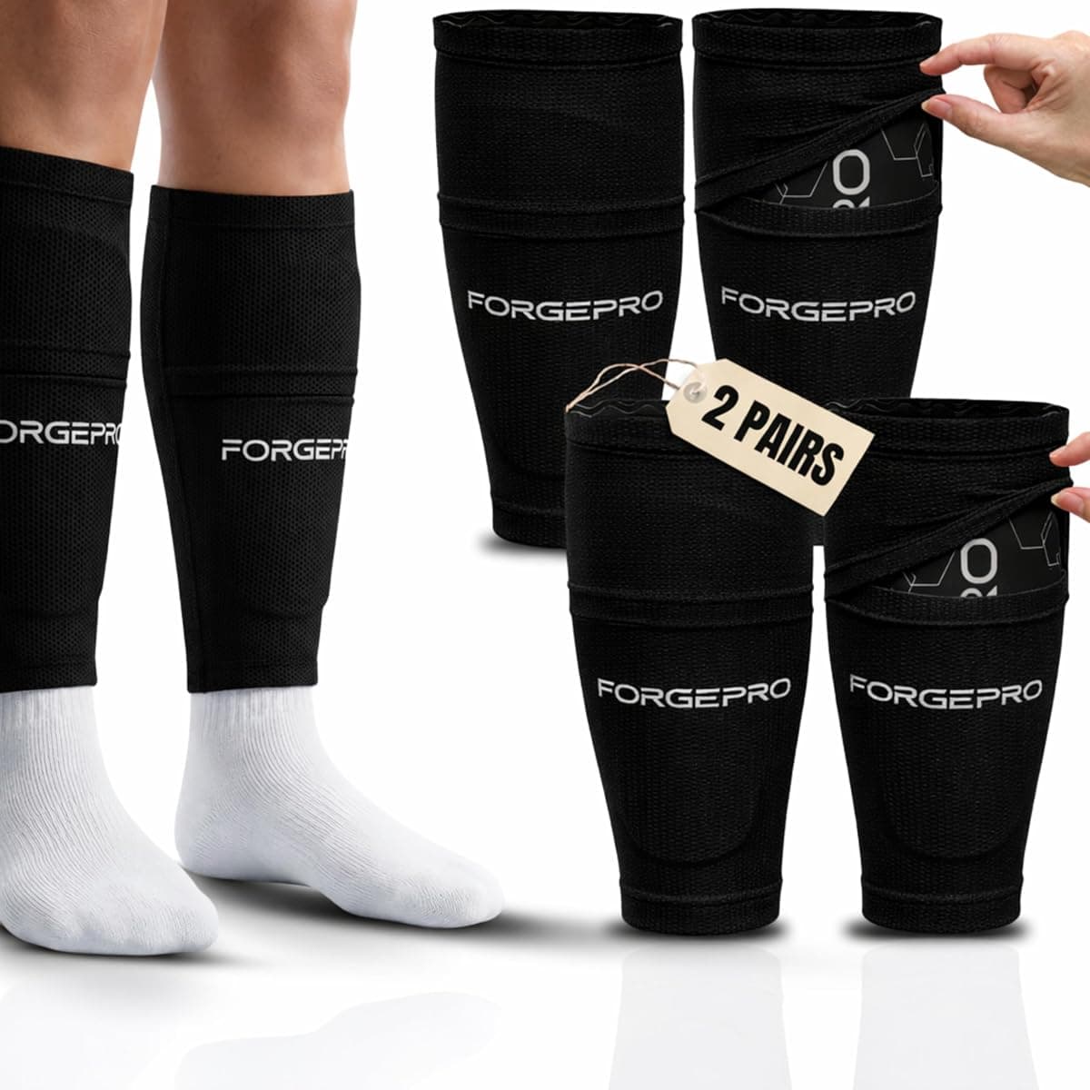ForgePro Shin Guard Sleeves, 2 Pairs, Large