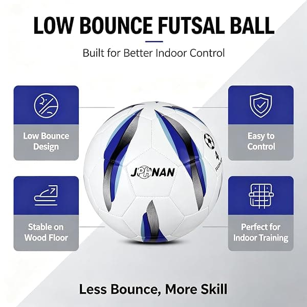 Jphnan Low-Bounce Futsal Ball, White/Blue, Size 4 — view 4 of 4