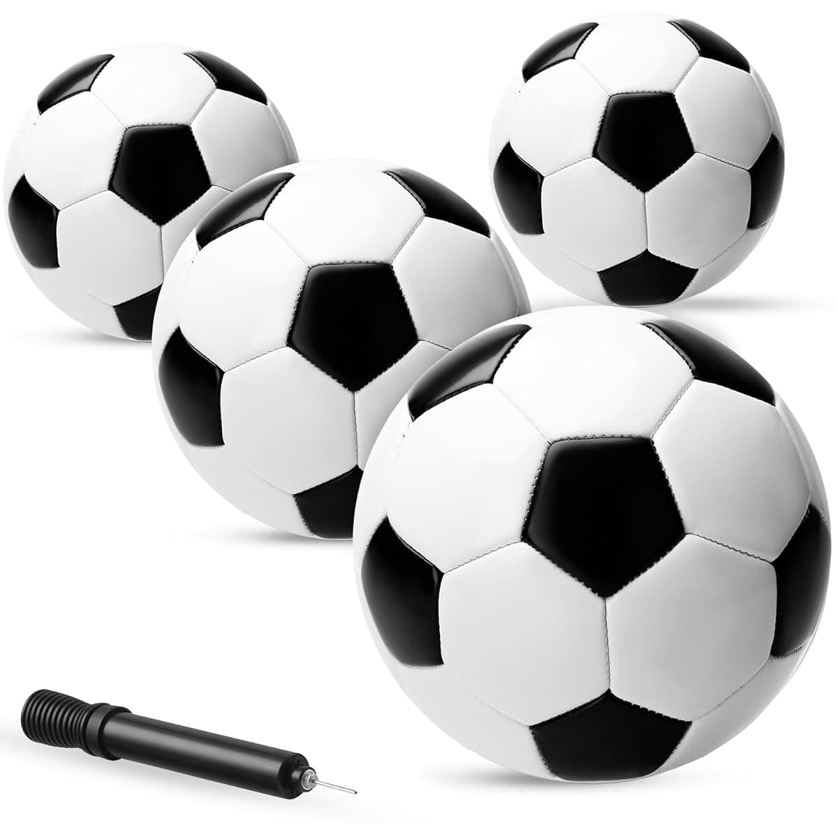 PlayBolt Soccer Balls, 4-Pack with Pump, Size 3