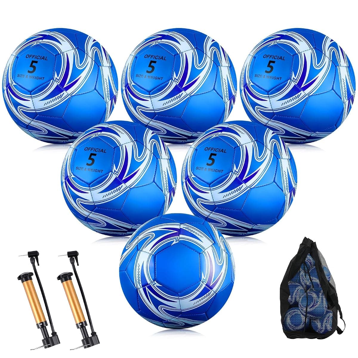 Realspring Soccer Balls, 6-Pack with Pump, Size 5