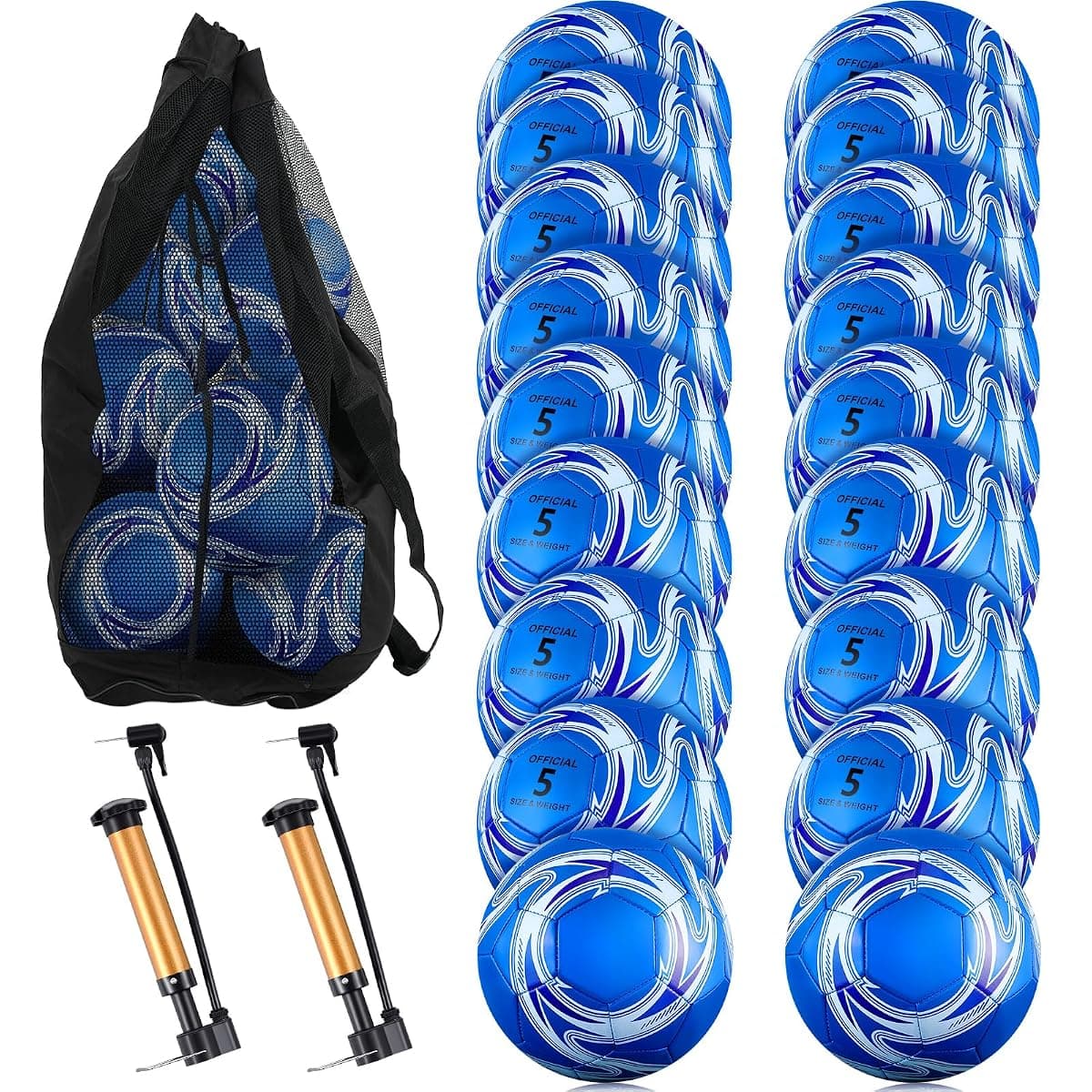 Realspring Soccer Balls, 18-Pack with Bag, Size 5
